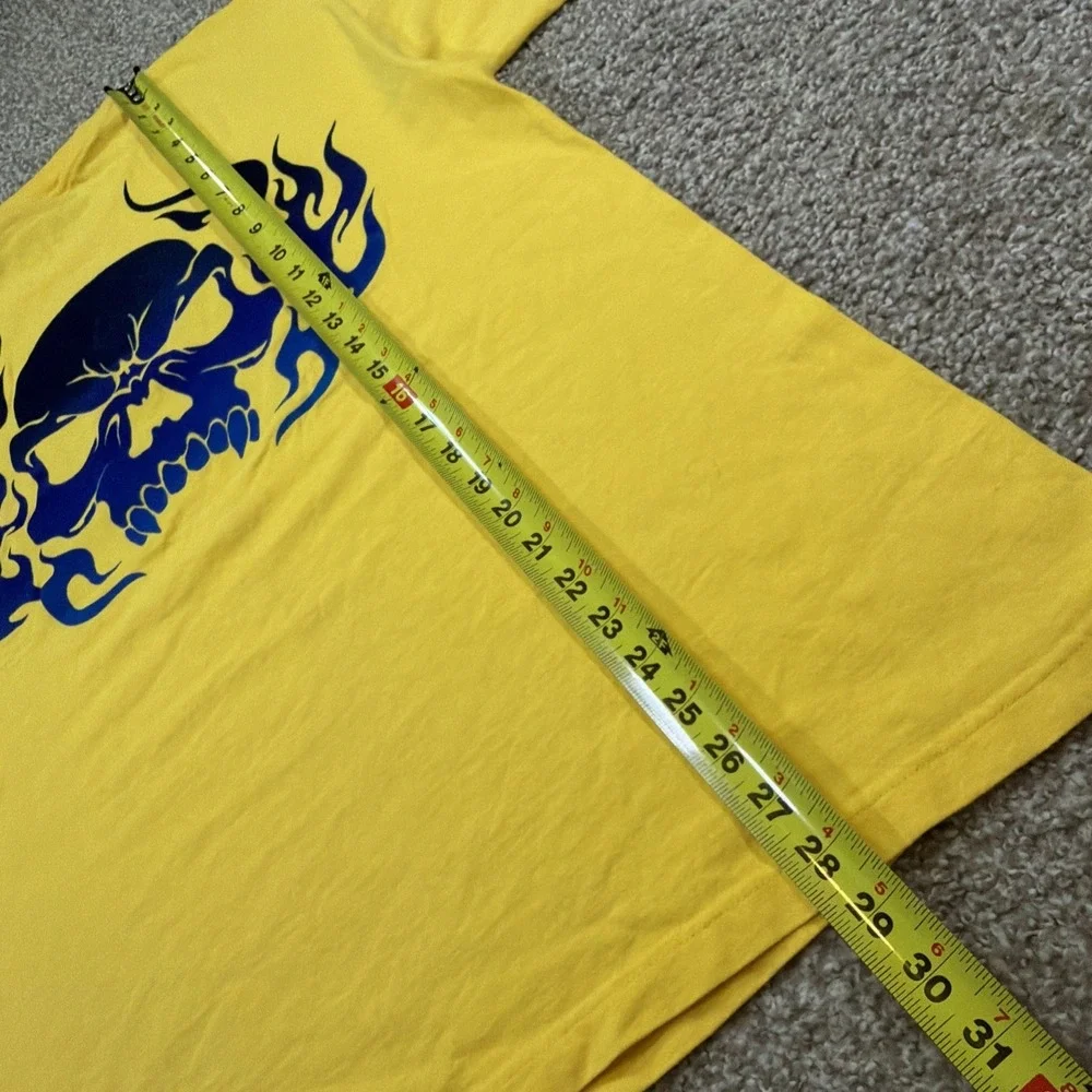 Vintage Odm Skull Flame Tee Double Sided Felt Material Size Large Yellow